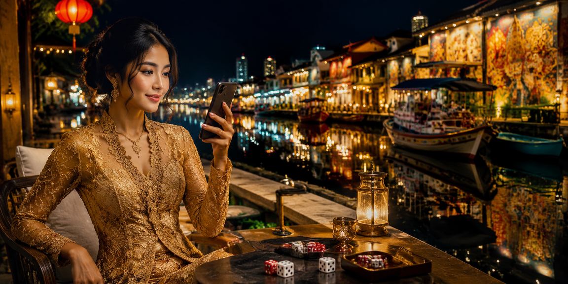 Pemain wanita berbaju kebaya di Penang bermain permainan dadu kasino dalam talian